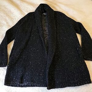 Vince duster sweater with pockets wool silk cashmere blend‎ black donegal sz XS